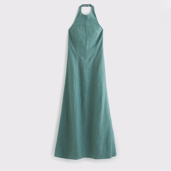 Abercrombie & Fitch Teal Premium Linen High-Neck Maxi Dress - Picture 5 of 7